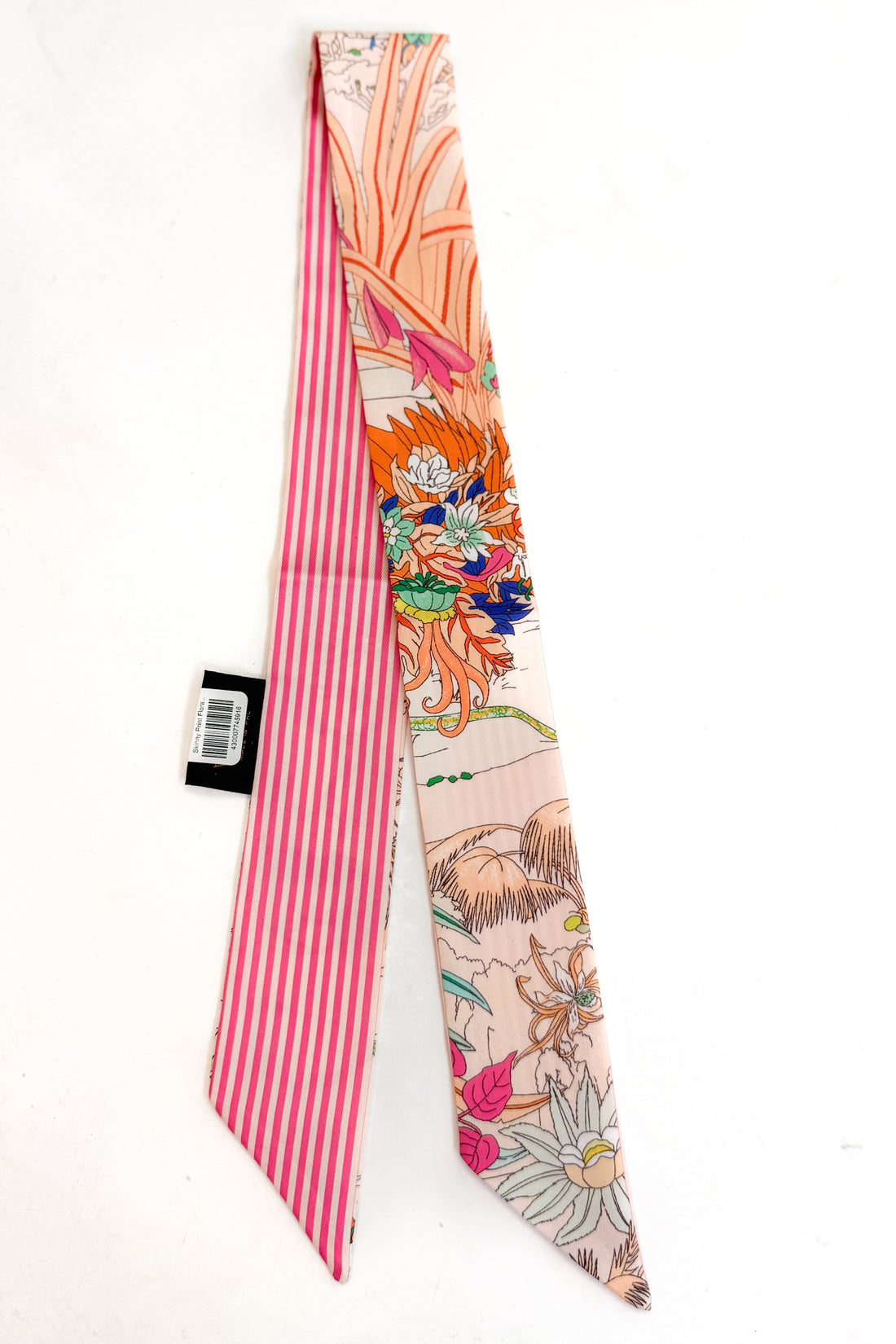Maisie Skinny Print Floral And Stripe Scarf in pink