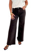 Front view of woman wearing Swagger Boutique’s Meg Wide Leg Jeans in Chocolate by Kut from the Kloth with top against white studio background.