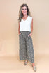 A For Effort leopard textured pants - front view showing high waist wide leg design with elastic waistband