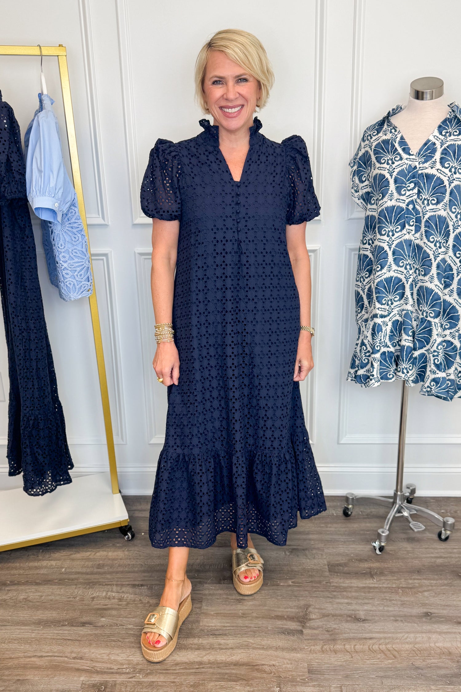My Side Of The Story Navy Eyelet Midi Dress by Entro Large My Side Of The Story Navy Eyelet Midi Dress by Entro Large