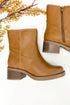 Oberon- Natural Booties side view against white studio background.