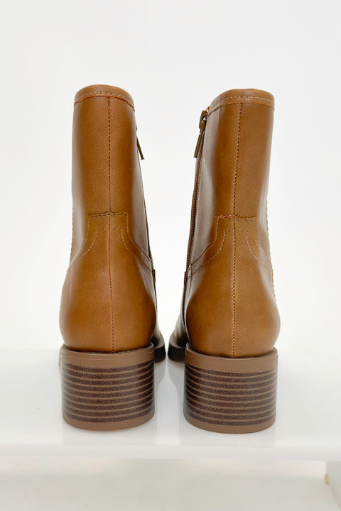 Oberon- Natural Booties back view against white studio background.