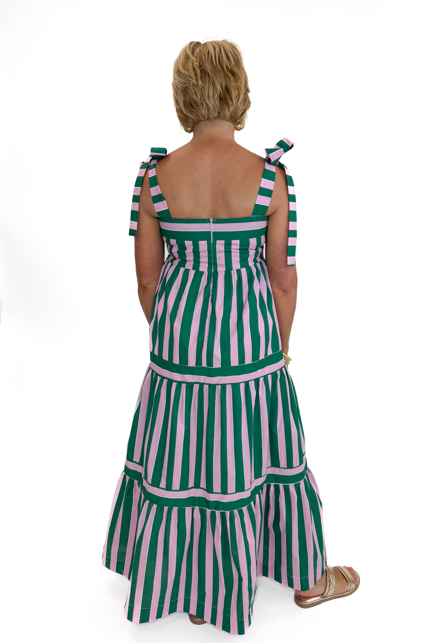 pink and green striped dress Pink Green Striped Tiered Maxi Dress | Women's Boutique Style
