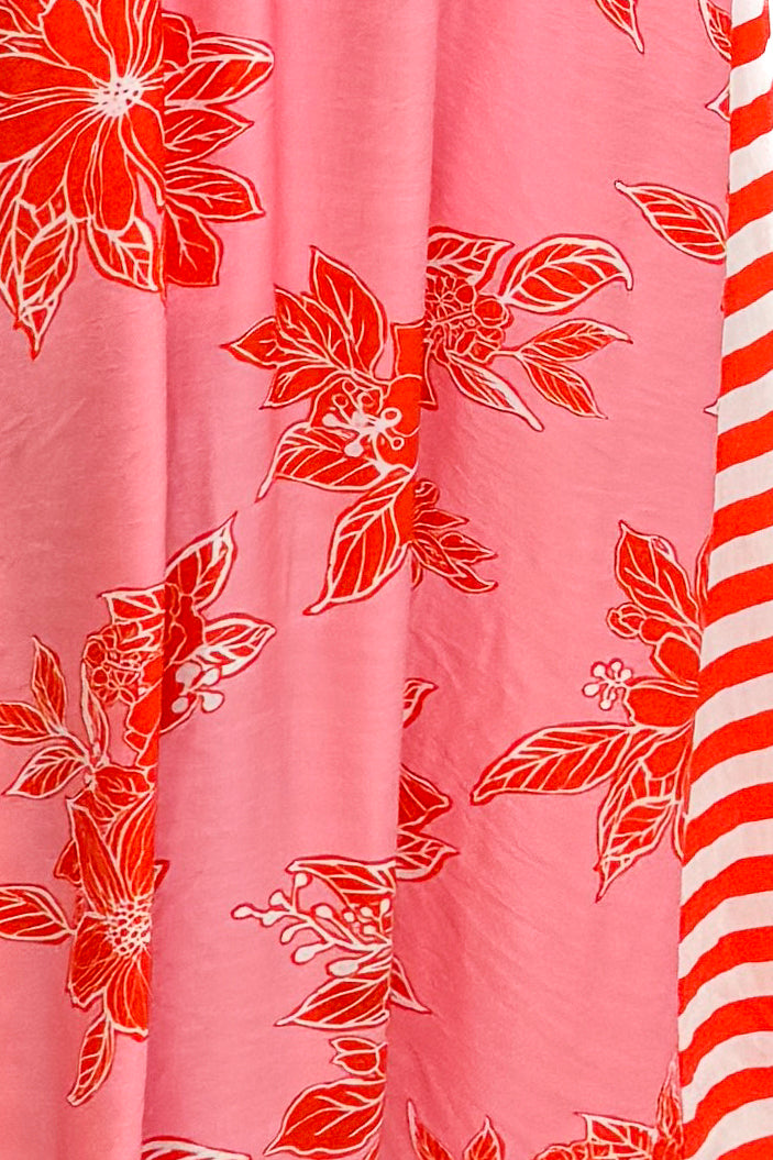 Pink &amp; Orange Floral &amp; Stripe Maxi Dress by Entro fabric detail