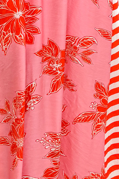 Pink &amp; Orange Floral &amp; Stripe Maxi Dress by Entro fabric detail