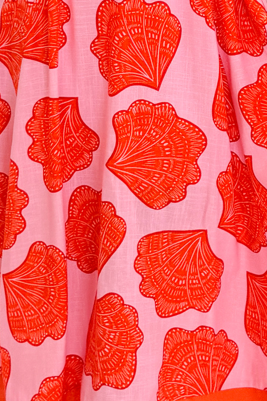 Pink &amp; Orange Printed Midi Dress by Entro fabric view
