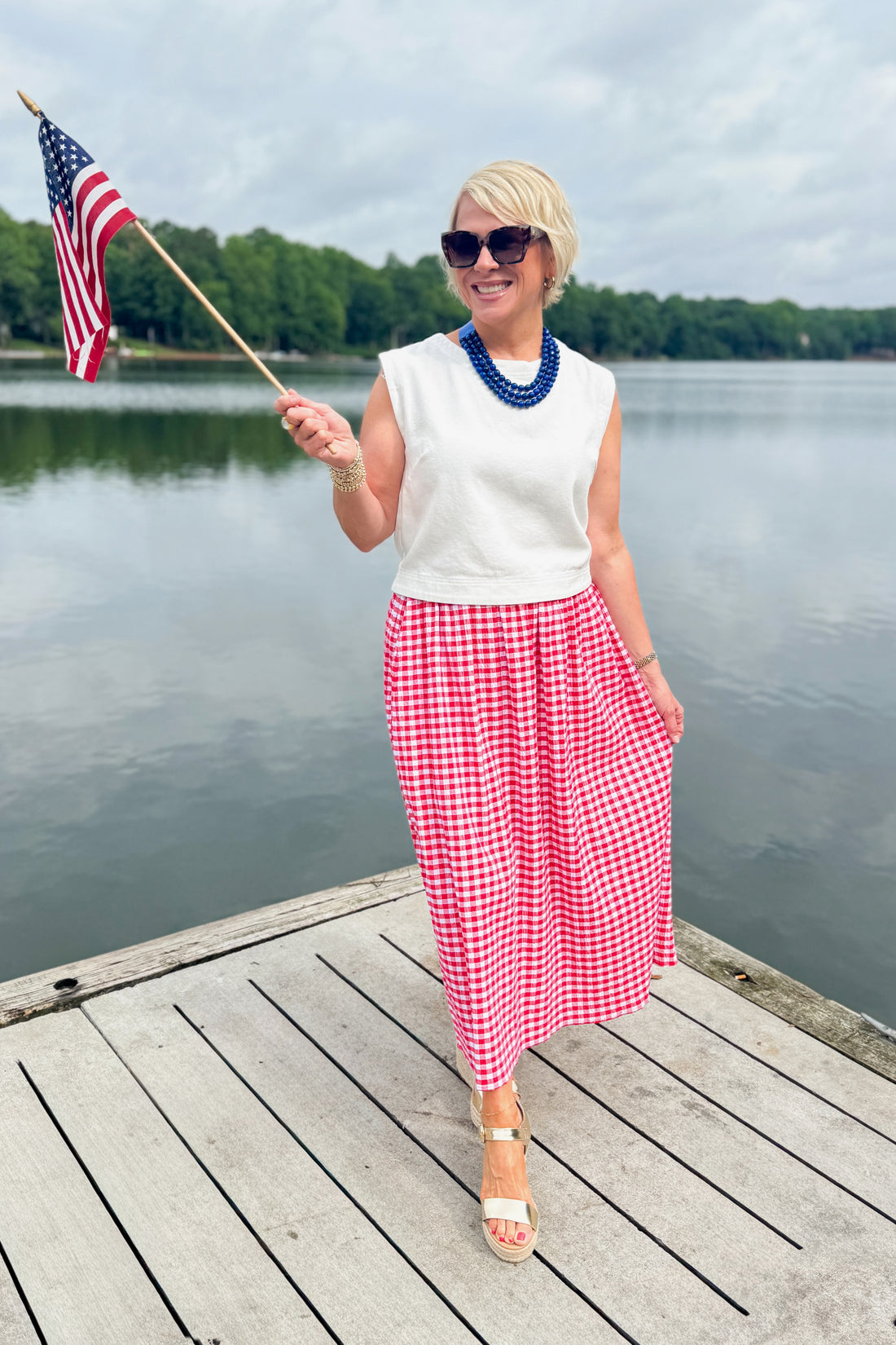 Rendered Speechless Red Gingham Flowy Midi Skirt