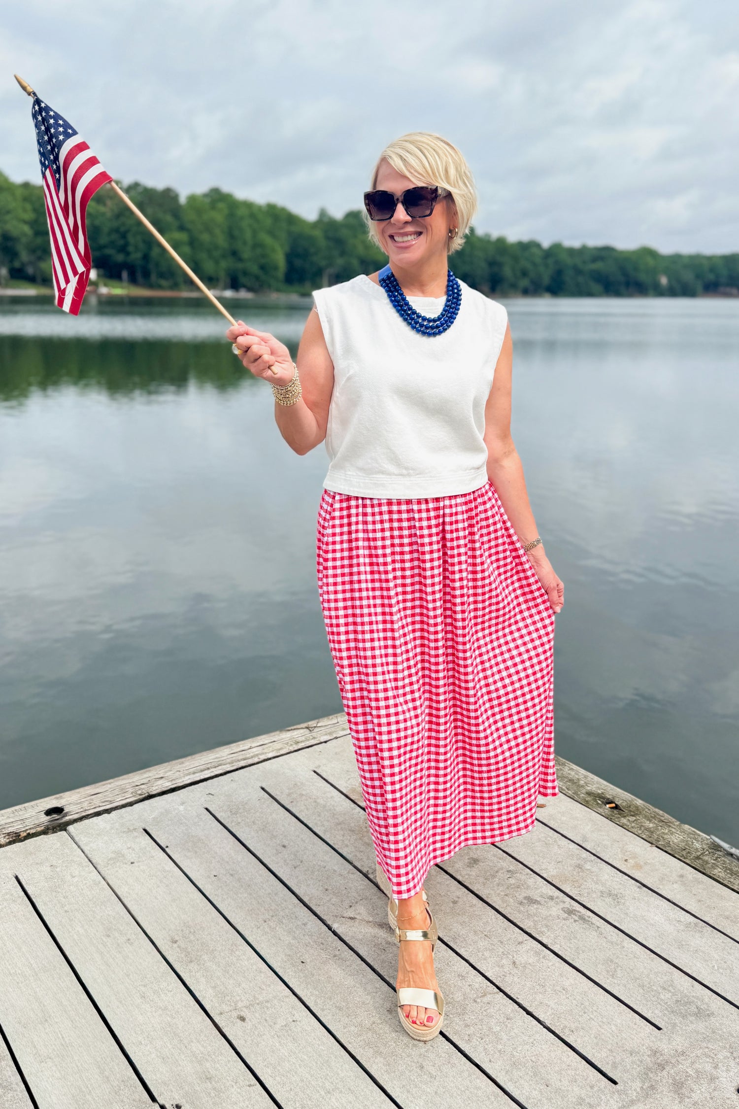 Rendered Speechless Red Gingham Flowy Midi Skirt