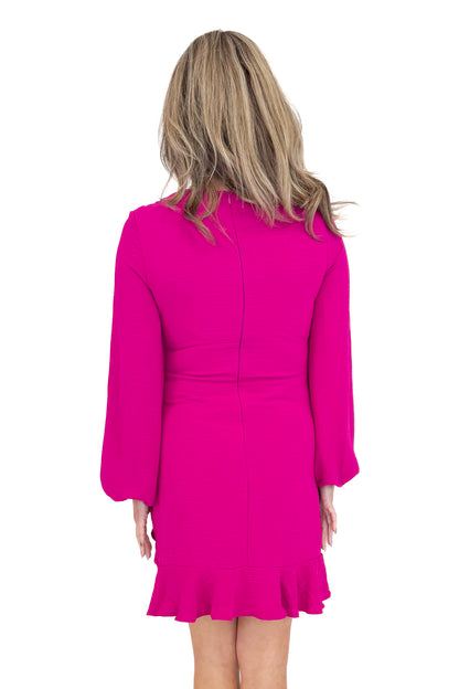 Second To None pink ruffle detail mini dress - back model shot