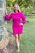 Second To None pink ruffle detail mini dress - full length model shot outside
