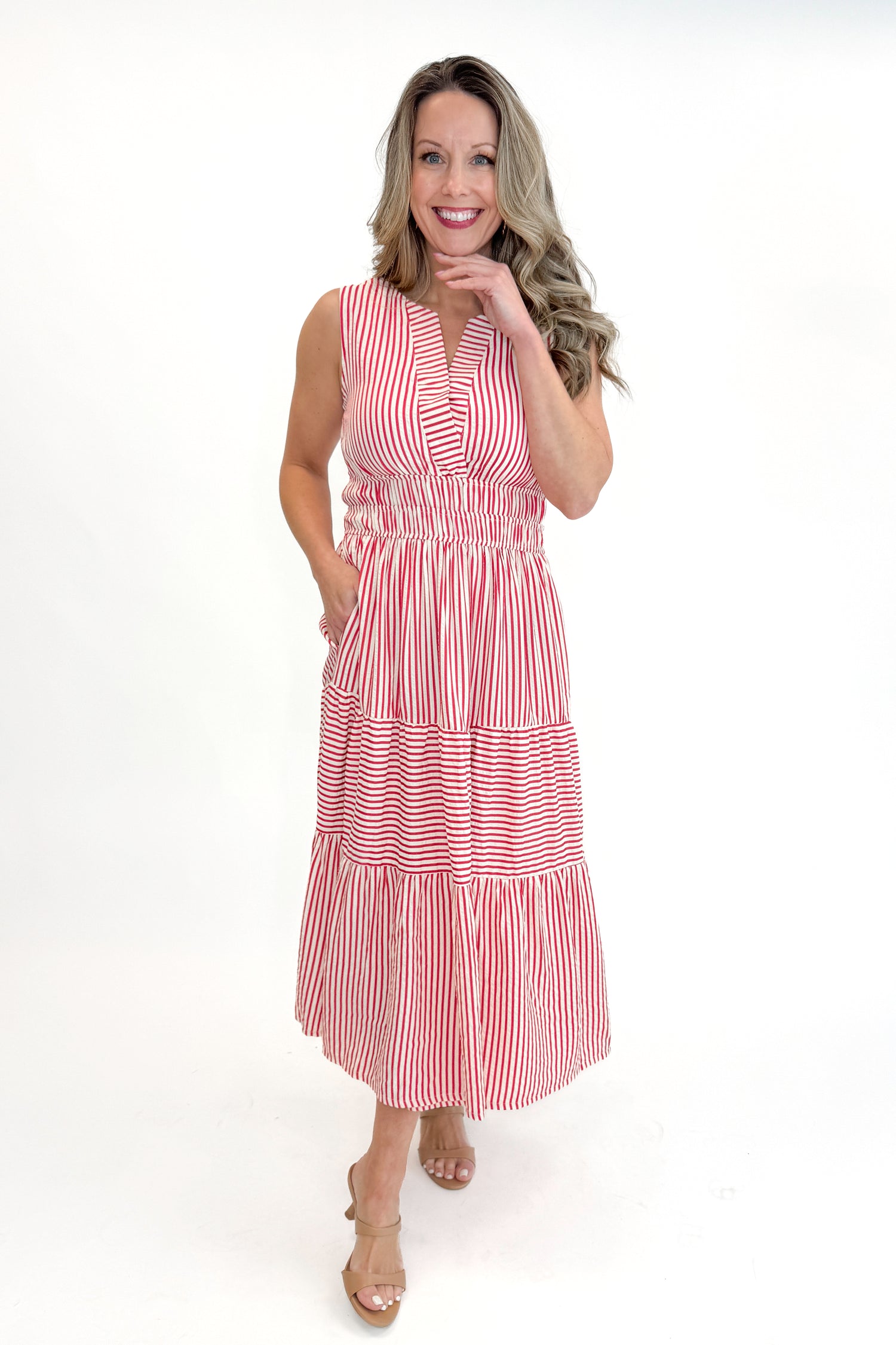fitted lace wedding dress Until Next Time Red Striped & Tiered Midi Dress – Swagger Boutique