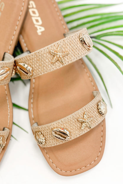 Samoa- Raffia Double Strap Shell Stud Sandals detailed view