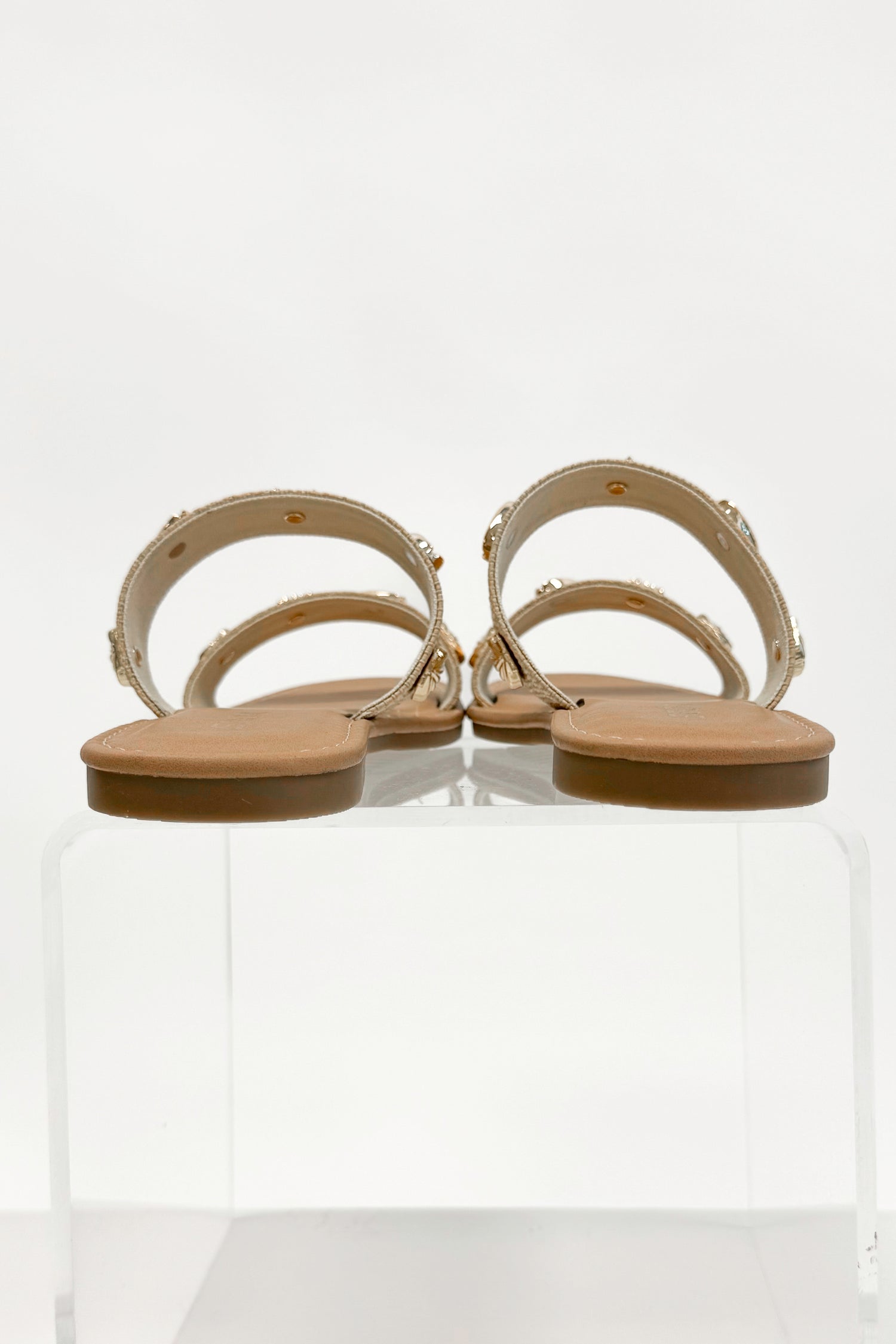 Samoa- Raffia Double Strap Shell Stud Sandals back view