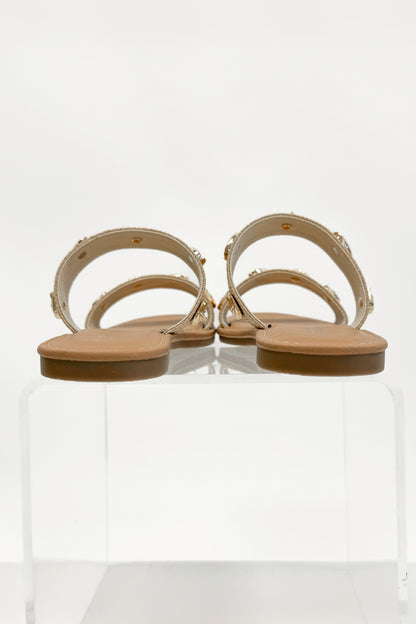 Samoa- Raffia Double Strap Shell Stud Sandals back view