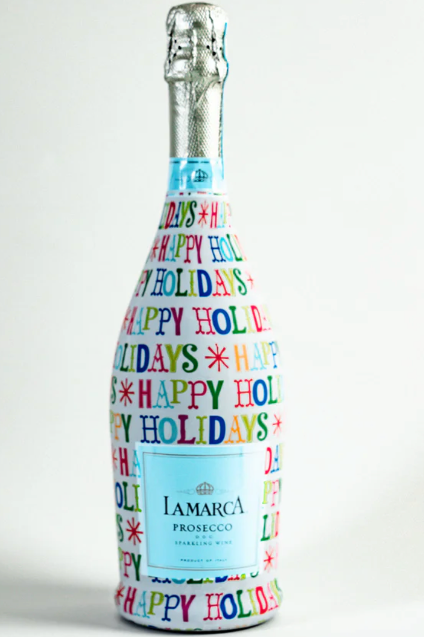 Bottle of L Amarca Prosecco with colorful &