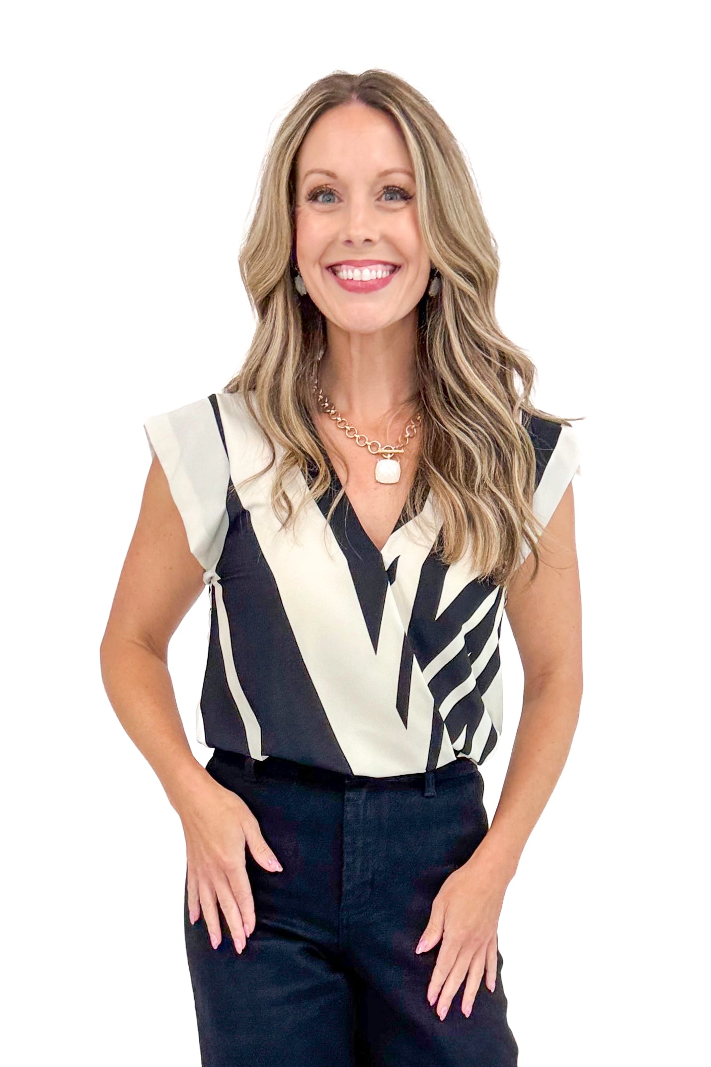 Rosé All Day Black &amp; Cream Striped Surplice Bubble Hem Top