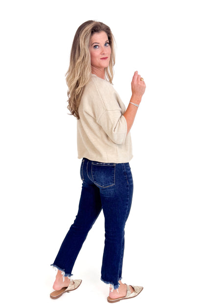 No Holding Back Ecru Button Up Short Sleeve Cardigan