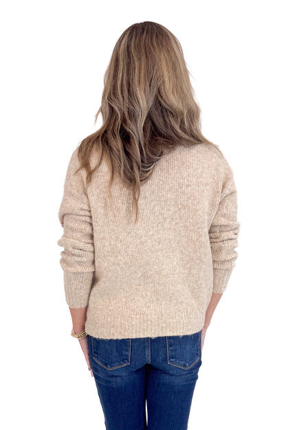 Make It Last Oatmeal With Floral Embroidery Sweater by Entro
