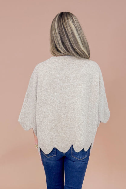 Good As Gold Taupe Scallop Hem Short Sleeve Sweater