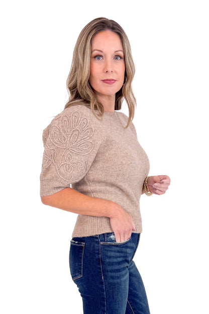 Crush Season Mocha Embroidered Short Sleeve Sweater by Entro