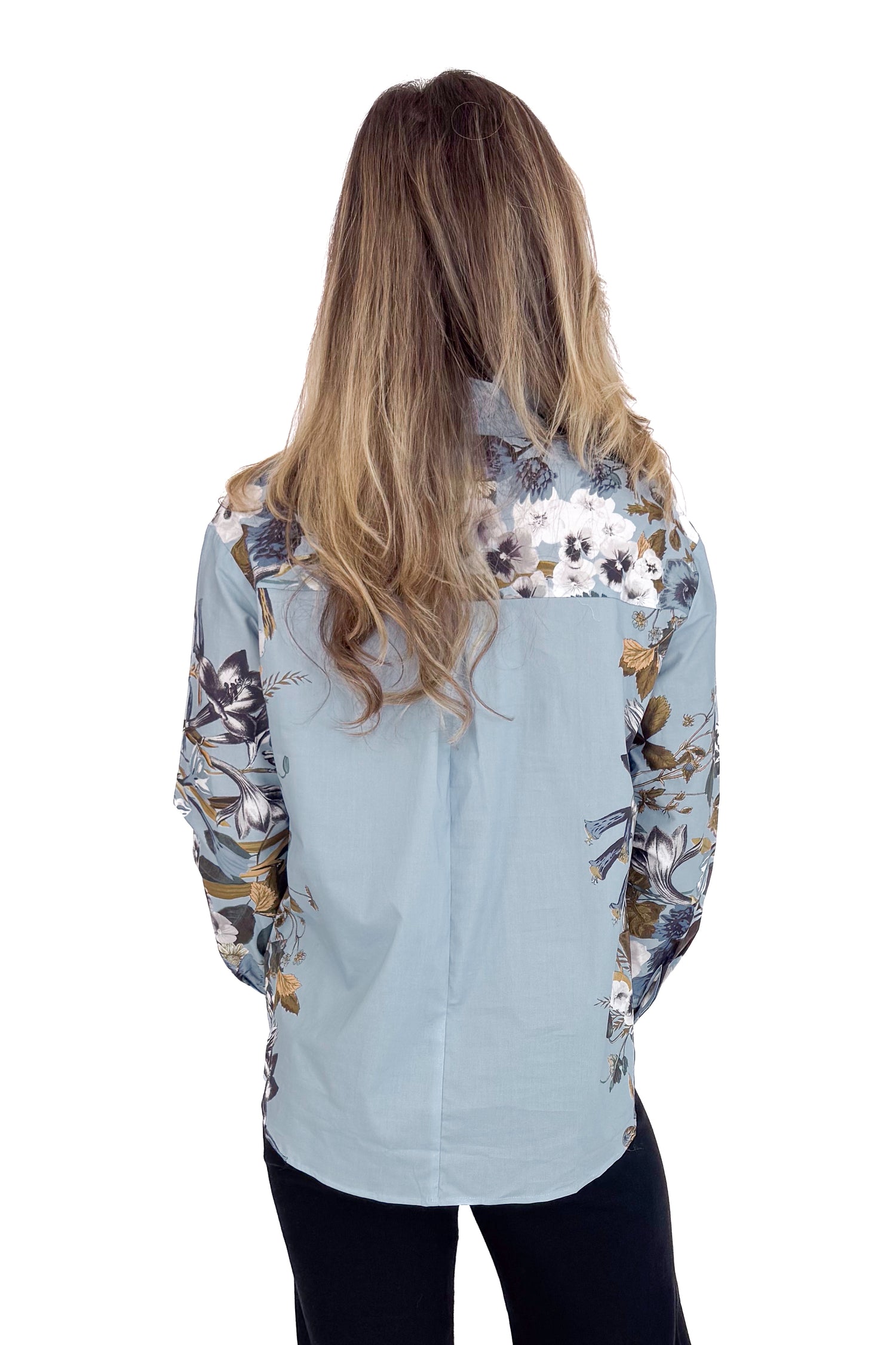 Cloud Cover Blue With Floral Lining Button Up Top by Entro