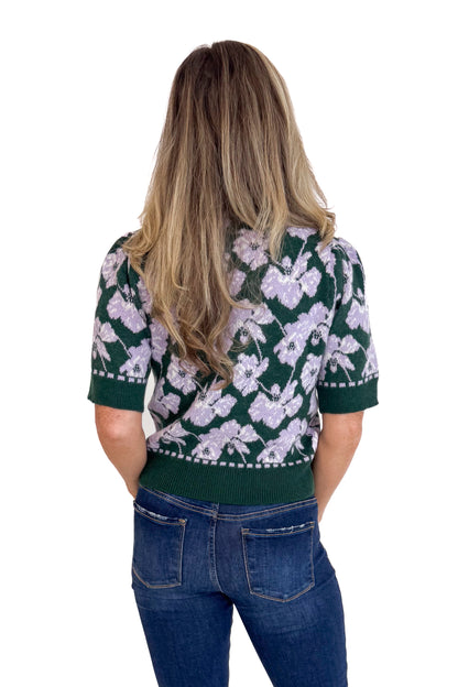 Better Together Green &amp; Purple Floral Short Sleeve Sweater by Entro