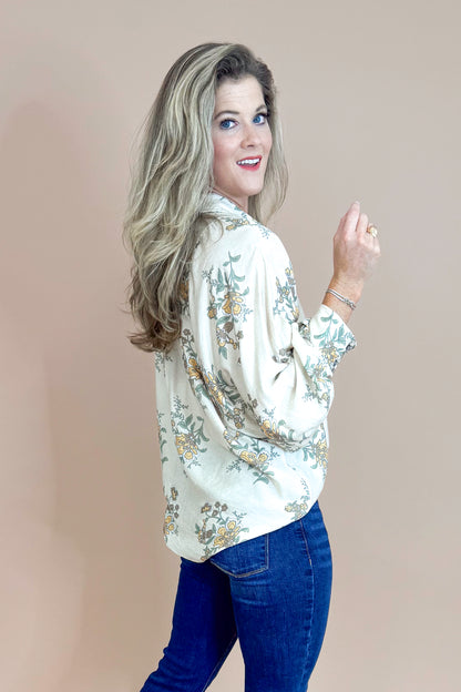 Through The Years Ecru Floral Print Button Up Top by Entro