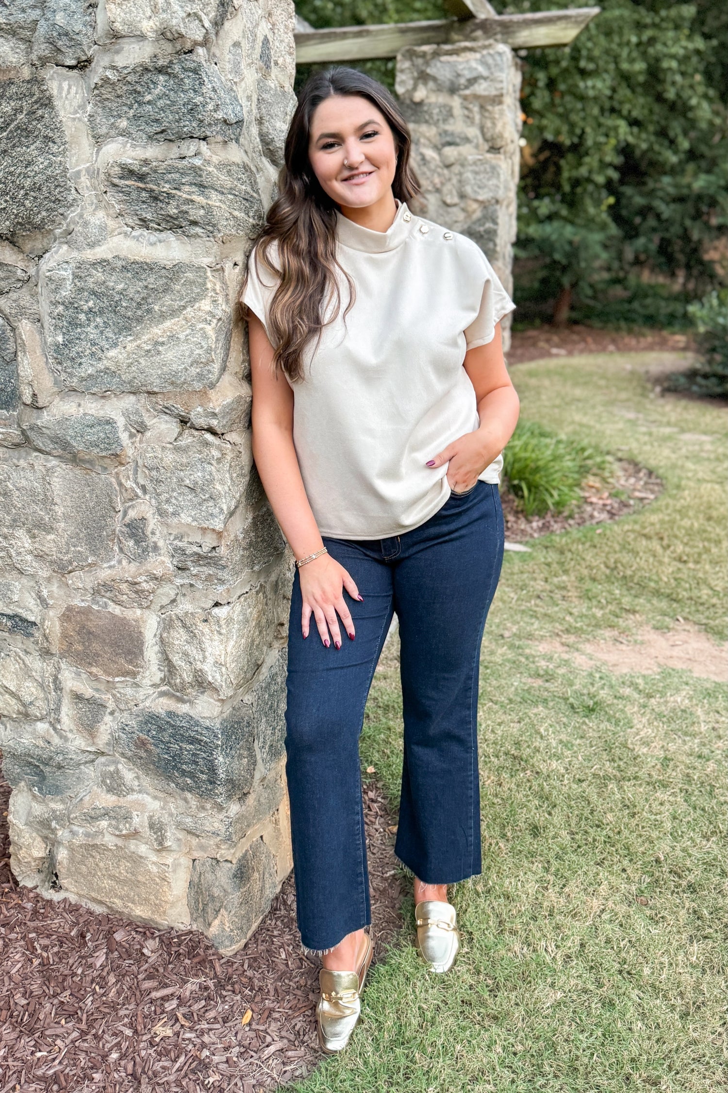 Don’t Wait Up Cream Suede Top by THML