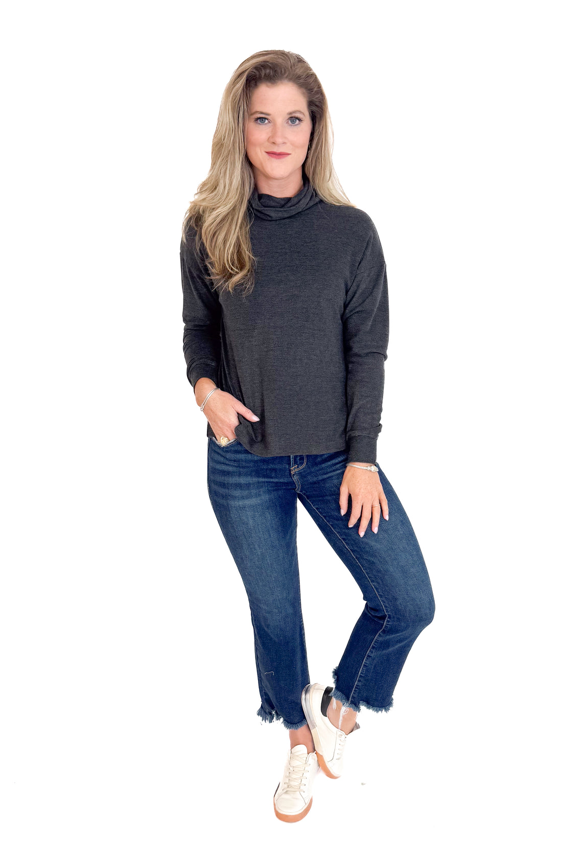 Soft Landing Charcoal Turtleneck Top