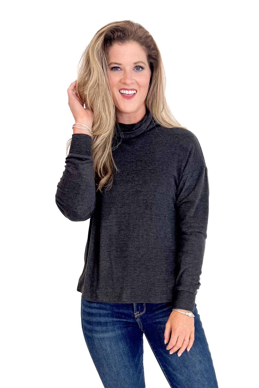 Soft Landing Charcoal Turtleneck Top