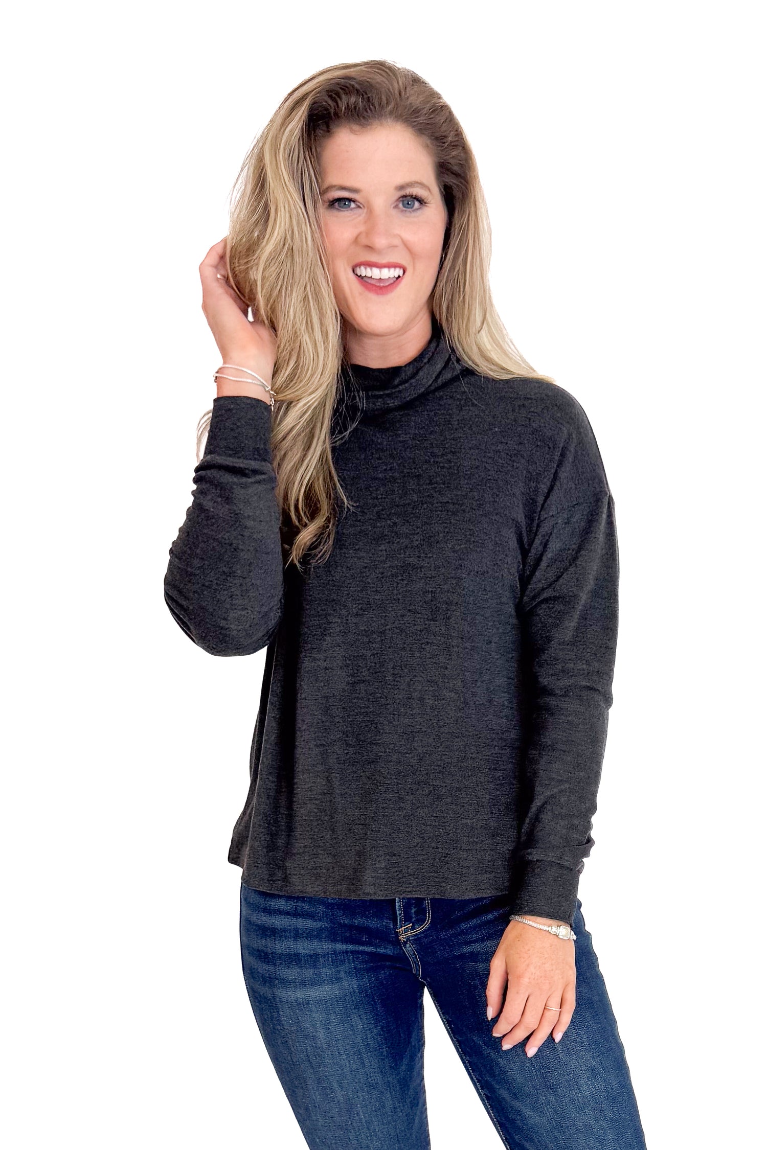 Soft Landing Charcoal Turtleneck Top