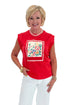 Front view of woman wearing Swagger Boutique’s Tomato Floral Graphic Tee with jeans against white studio background.