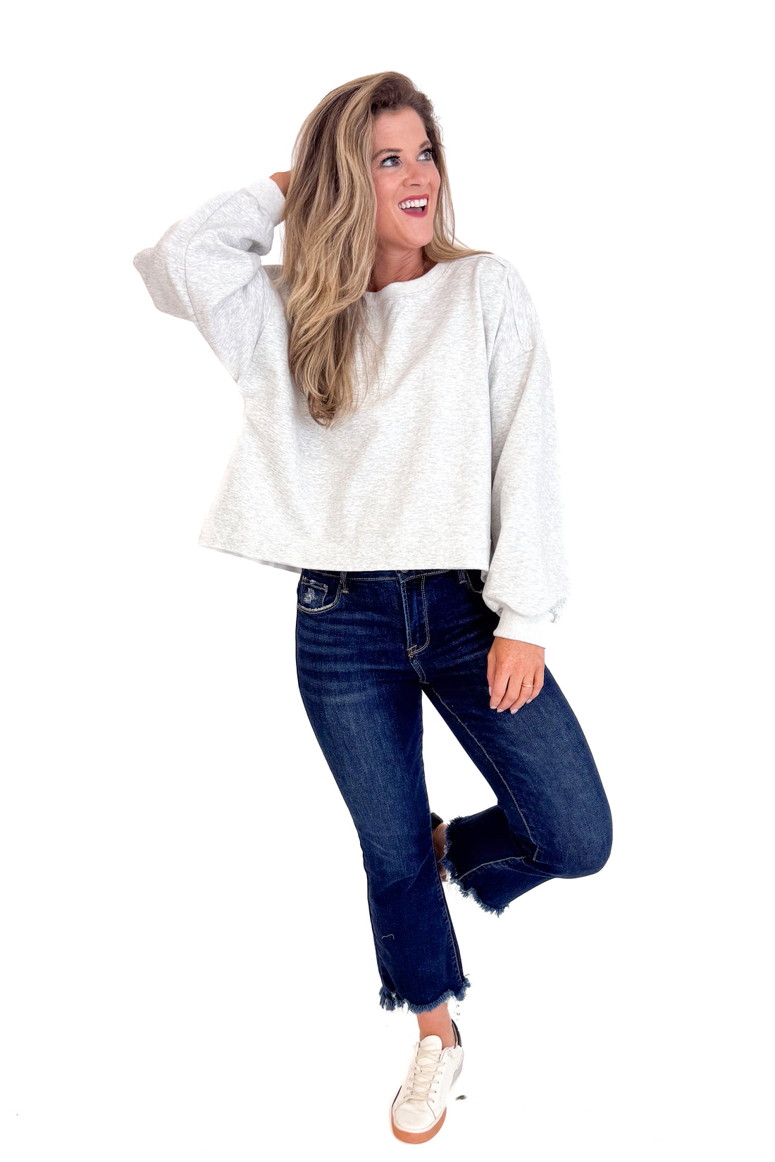 Drifting Off Heather Grey Puff Sleeve Sweatshirt