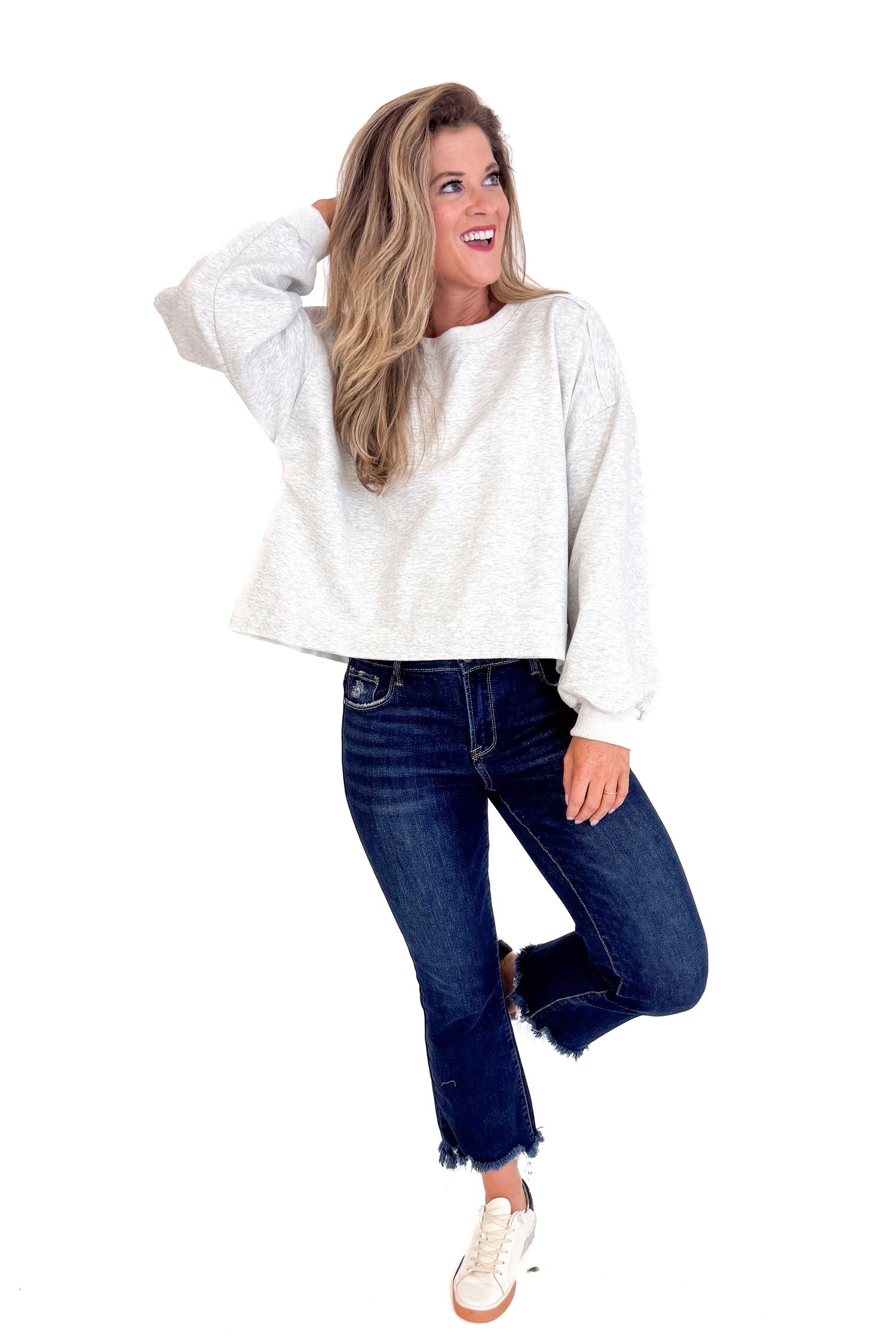 Drifting Off Heather Grey Puff Sleeve Sweatshirt