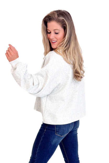 Drifting Off Heather Grey Puff Sleeve Sweatshirt