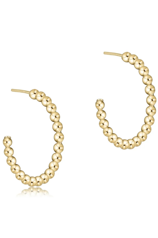 Beaded Classic 1.25" Post Hoop Earrings - 4mm Gold by enewton