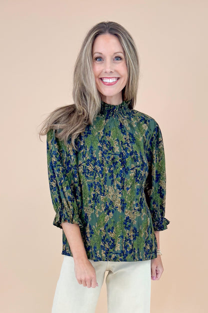 Sweet Escape Olive Smocked Neck Floral Top