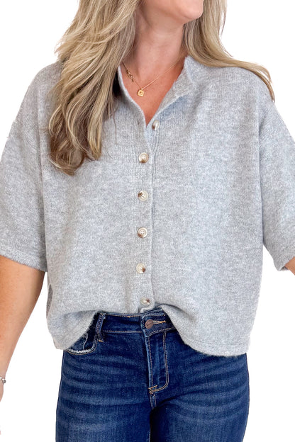 Unending Need Heather Grey Button Up Half Sleeve Cardigan