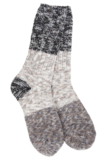 Marled gray and black sock on a white background