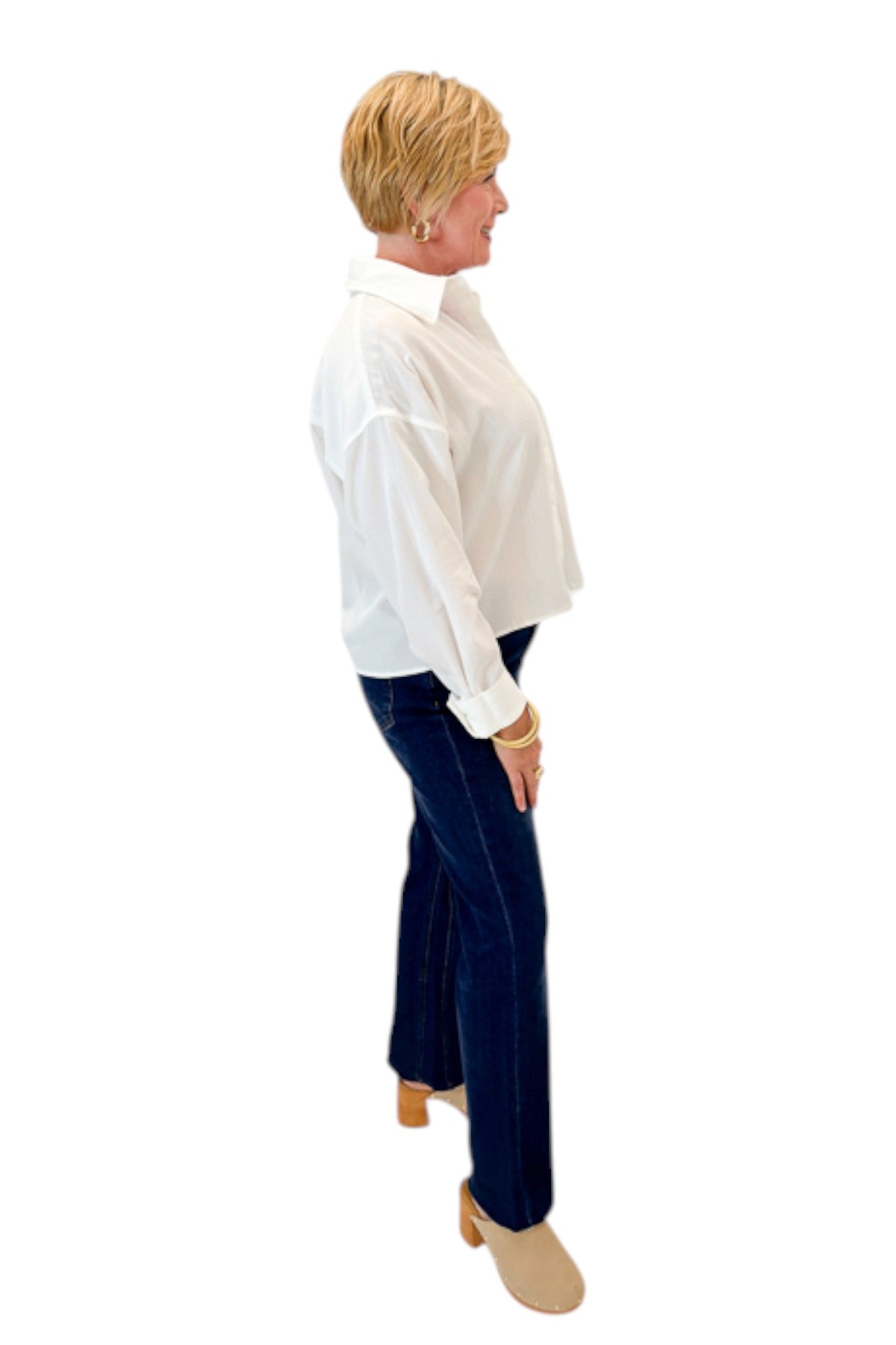 Late To The Party White Collared Button Up Top