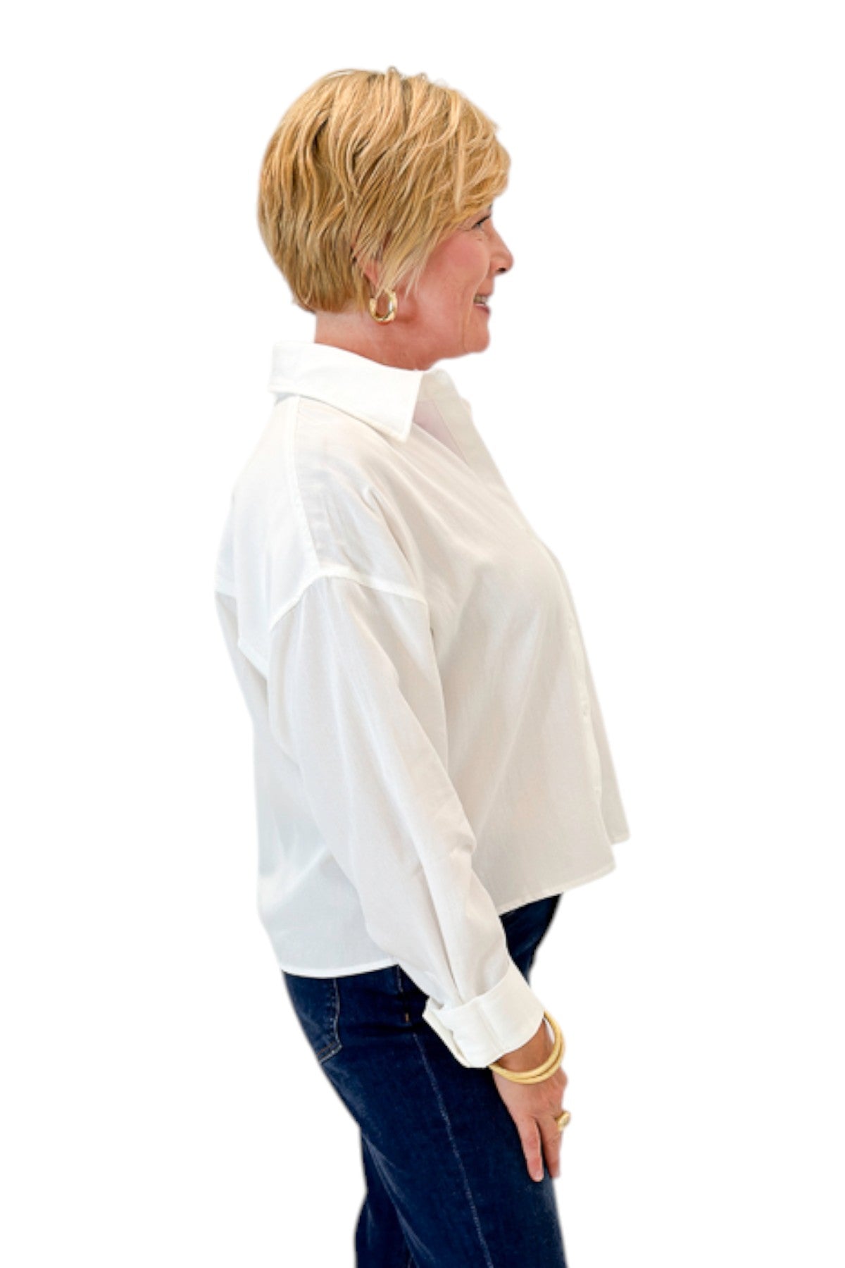 Late To The Party White Collared Button Up Top