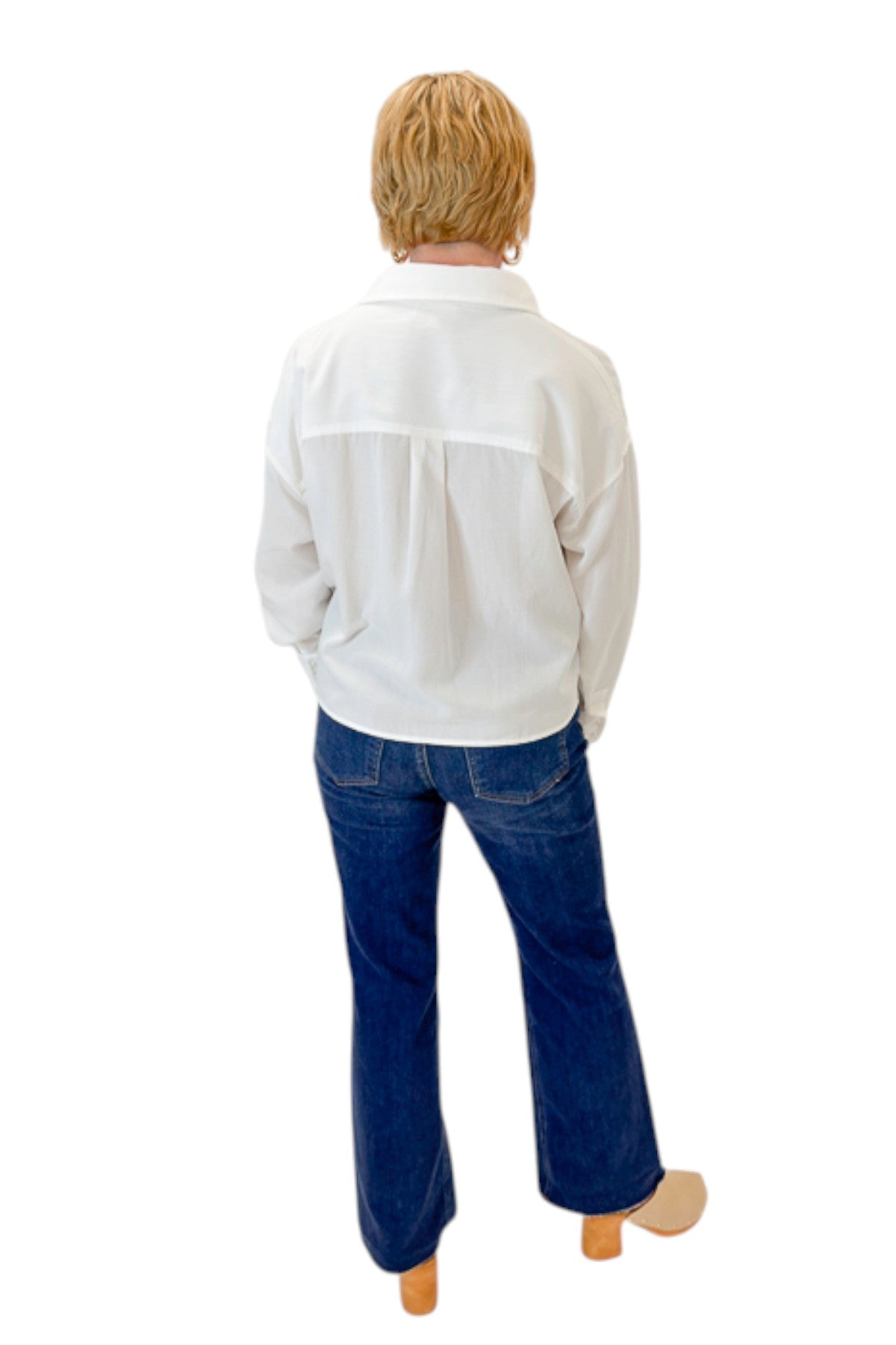 Late To The Party White Collared Button Up Top