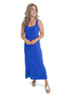 Front view of woman wearing Nautical Idris Maxi Skirt by Z Supply with matching tank against white studio background.