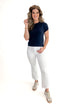 Front view of woman wearing Eclipse Modern Slub Tee by Z Supply with jeans against white studio background.