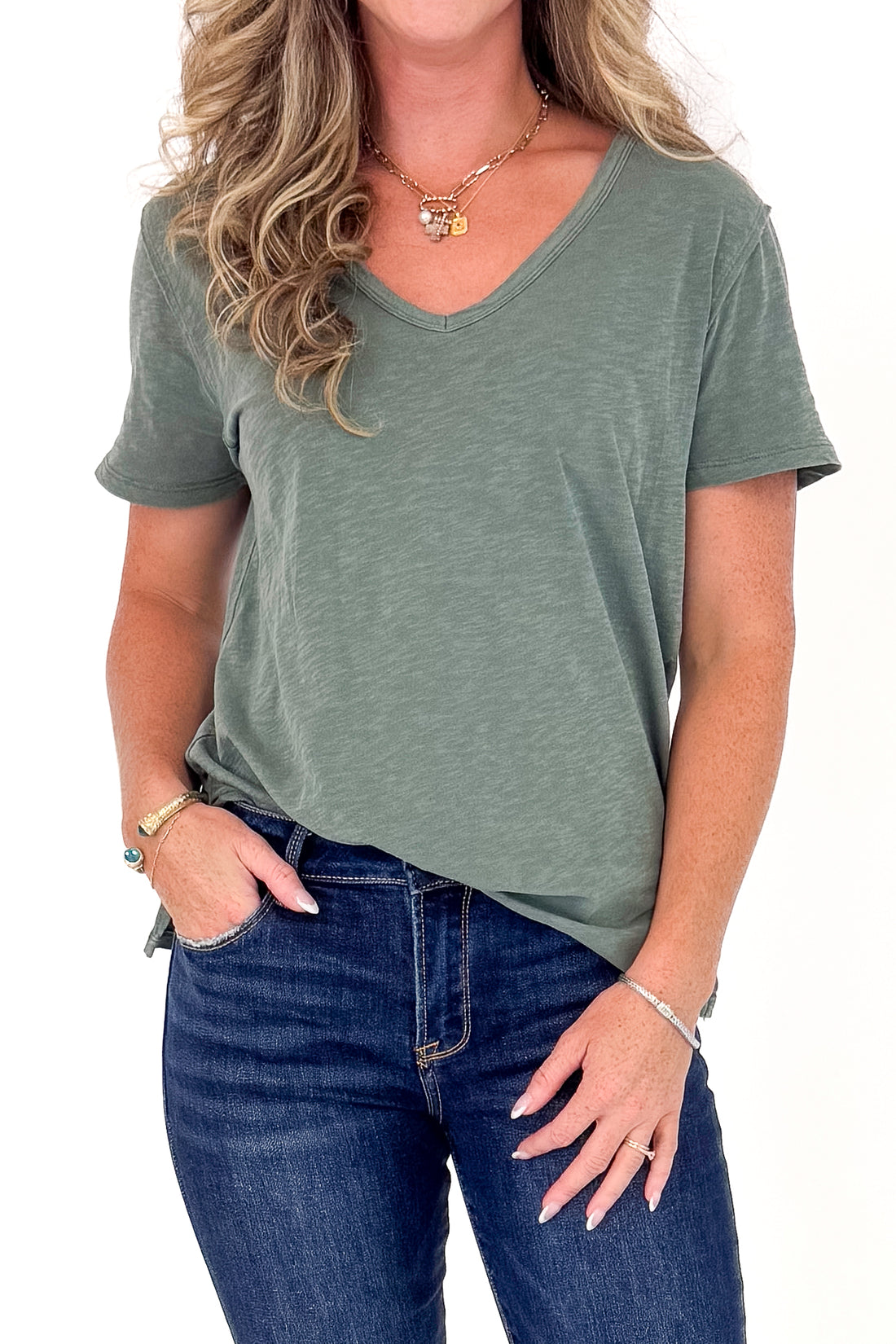 Lively Relaxed V-neck Tee In Hunter Green by Z Supply