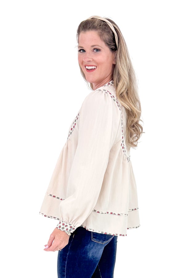 Daily Drip Ecru Floral Lined Top by Entro