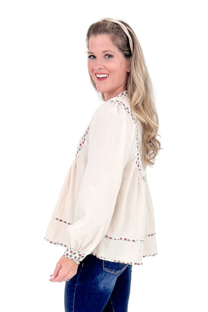 Daily Drip Ecru Floral Lined Top by Entro