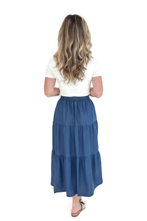 Daily Grind Denim Tiered Skirt by Entro