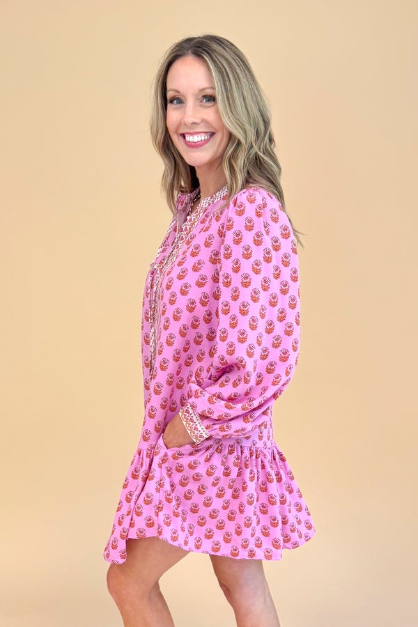 Natasha Dress In Pink Floral Foulard by Mary Square
