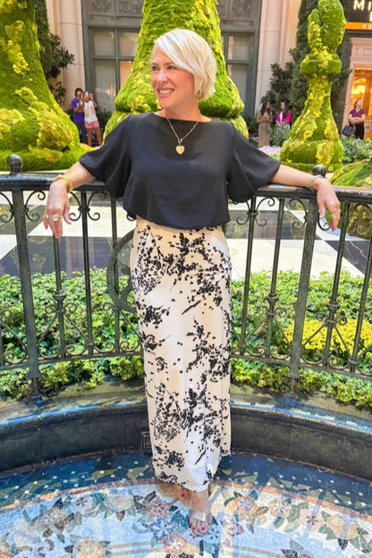The Afterparty Cream With Black Textured Floral Print Skirt